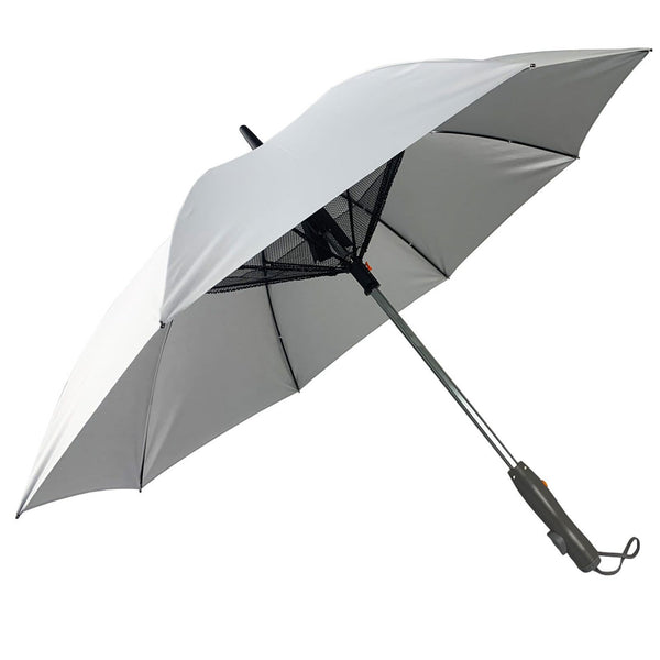 An umbrella with a fan and mist effect